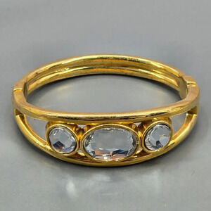 Gold Gems Cuff Metal Bangle Vintage Bracelet Fashion Jewelry NWOT JB4-22